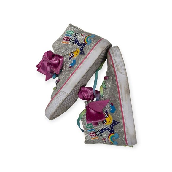 Jojo Siwa Glitter High-Top Sneakers With Rainbow Decor & Pink Bow Kids Size 1 - Picture 1 of 8